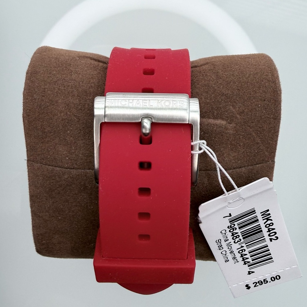 NWT Michael Kors JetMaster Red Strap Silver Buckle Watch MK8402 - Picture 4 of 9